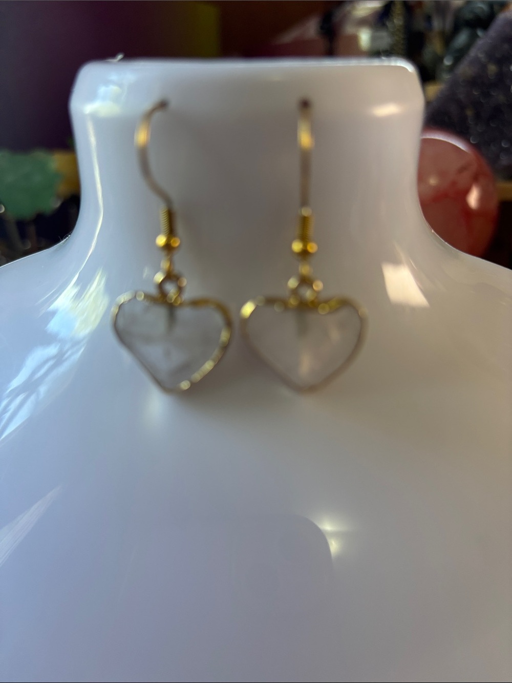Clear Quartz Gold Heart Drop Earrings - Women Jewelry
